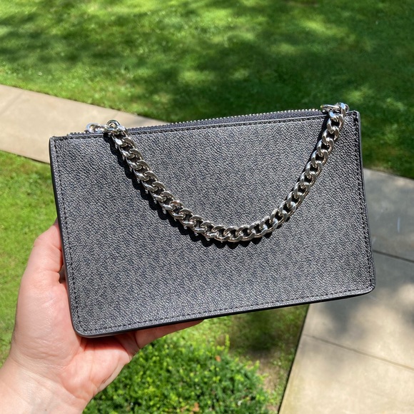 Michael Kors Black Logo Print Belt Bag Fanny Pack With Silver Pull Chain Small - Picture 4 of 17